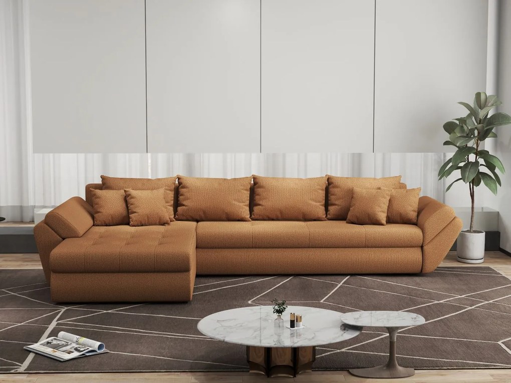 Colțar extensibil dumonde cu ladă de depozitare si sezut confortabil din spuma high-density, Loana XL Enjoy Mango 335x185 cm