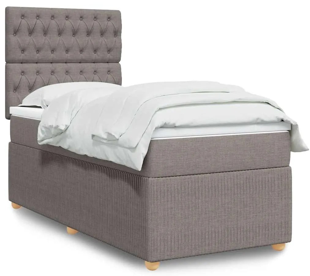 vidaXL Pat box spring cu saltea, gri taupe, 100x200 cm, textil