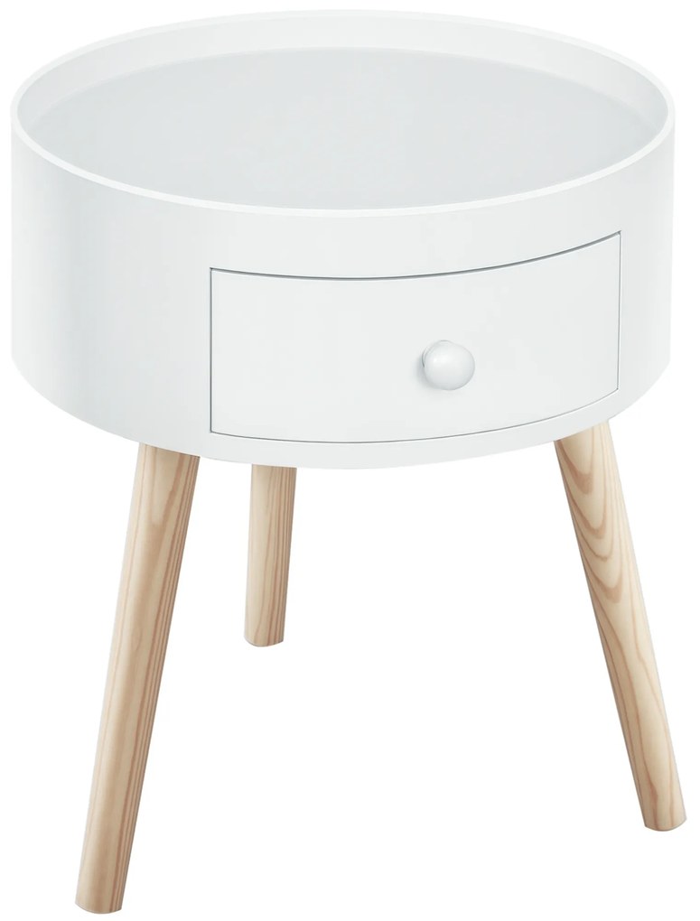 HOMCOM Masa de cafea cu sertar, rotundă, design scandinav, margine de protecție, lemn, Ø38 x H45 cm, Alb | Aosom Romania