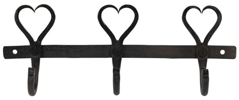 Cuier de perete decorativ, din metal, 3 carlige, Coeur Black