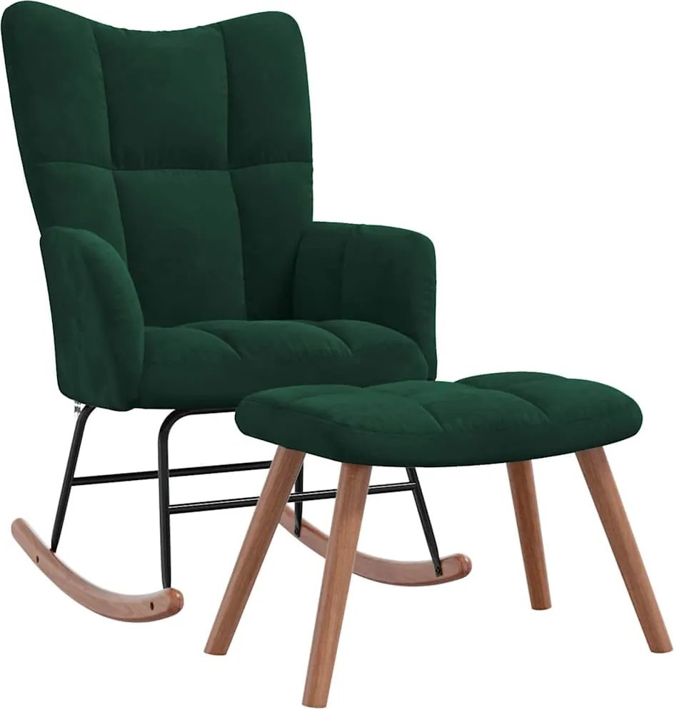 vidaXL Scaun balansoar cu taburet, verde închis, catifea