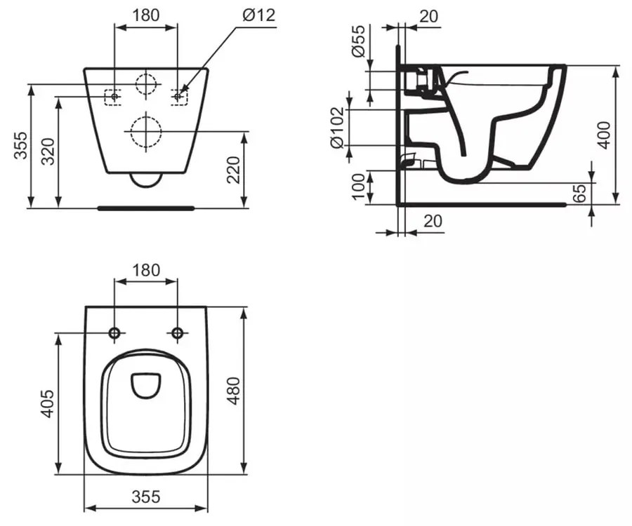 Vas WC suspendat Ideal Standard I.life S rimless, protectie scurta 48 cm, alb - T459201