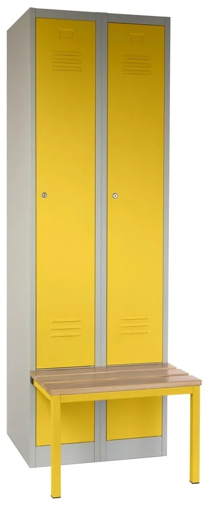 Dulap metalic cu bancheta, 60 x 85 x 185 cm, plinta, inchidere cilindrica, galben - ral 1023