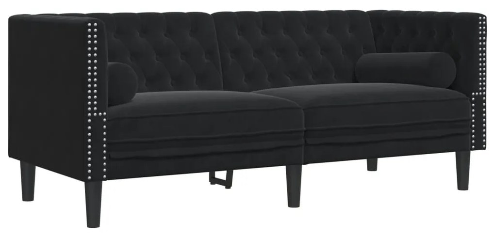 372688 vidaXL Canapea Chesterfield cu pernuțe/2 locuri, negru, catifea