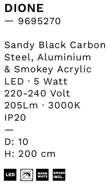 Pendul LED modern, Metal, Negru, Acrilic, DIONE