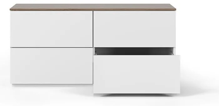 Comodă albă cu sertare și blat cu aspect de lemn de nuc TemaHome Join, 120x54 cm