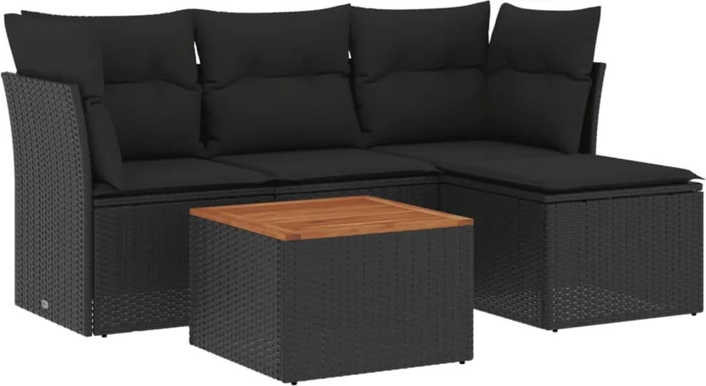 vidaXL Set mobilier de grădină cu perne, 5 piese, negru, poliratan