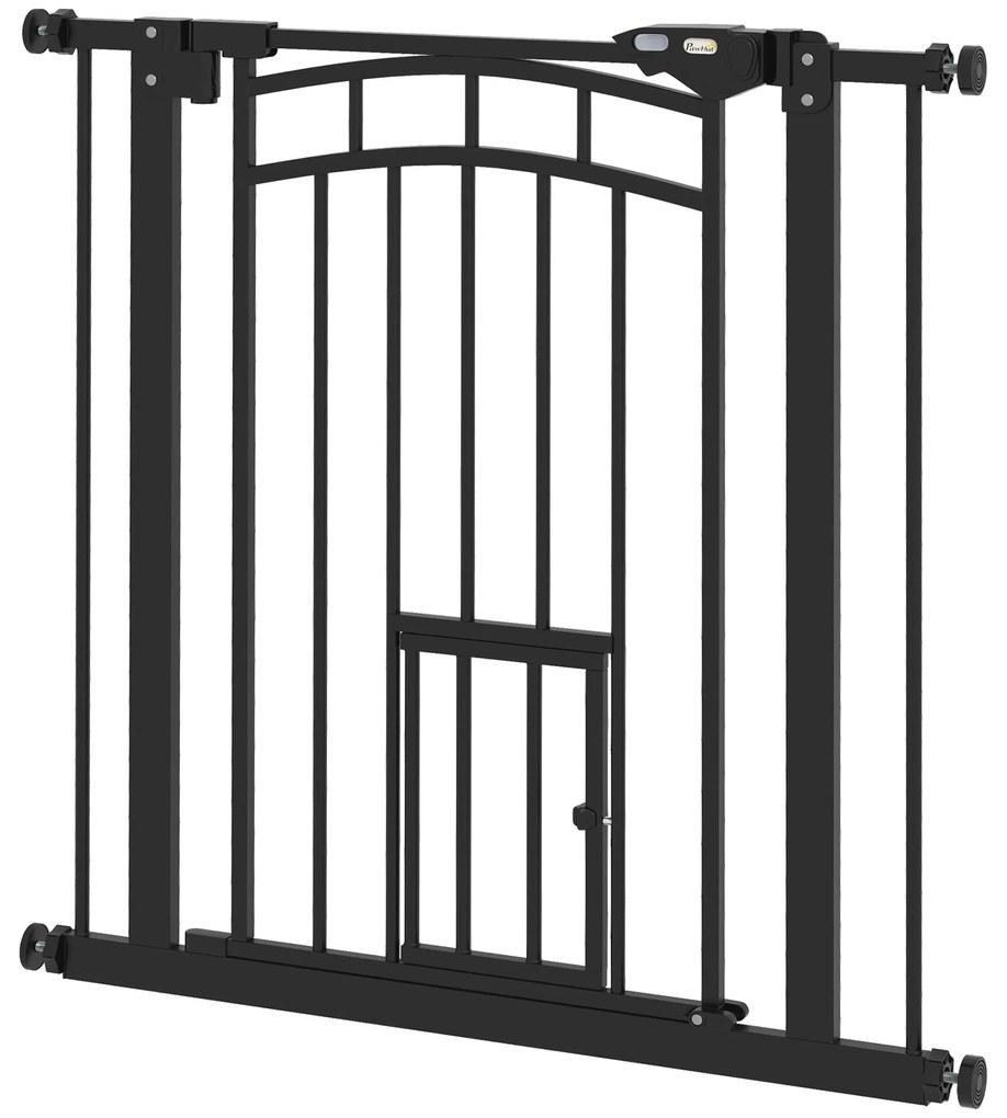 PawHut Barieră de siguranță pentru animale câini ușă cu închidere automată fără găurire de 74 à 80 cm oțel negru | Aosom Romania