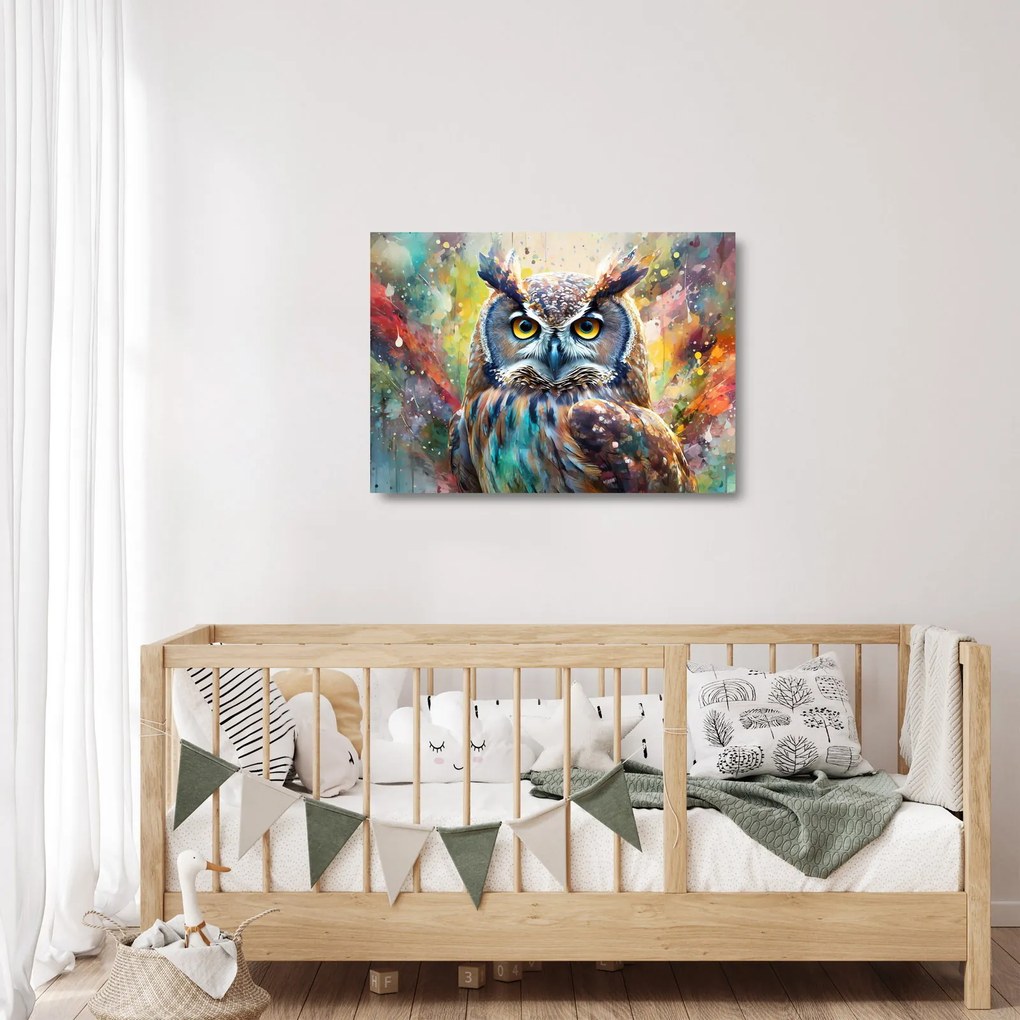 Tablou pe sticlă - Pictură de o bufniță (70x50 cm)