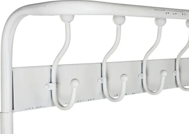 Cuier vintage de hol din metal, finisaj alb antichizat, 110×36×186 cm, „Merej"