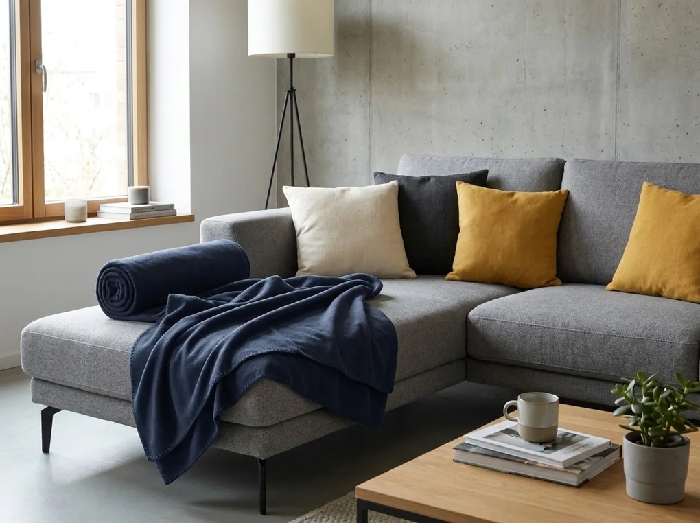 Patura din fleece FLEORA, albastru marin Dimensiune: 200 x 220 cm
