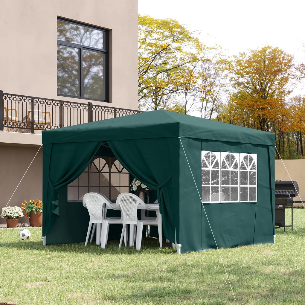 Foisor Impermeabil Outsunny cu Paneluri Laterale Pliabile 3x3m, Verde | Aosom RO