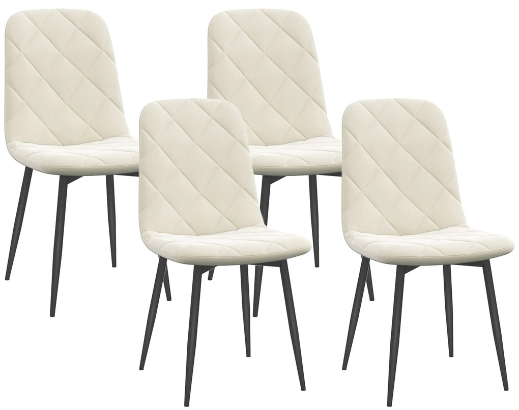 HOMCOM Set de 4 scaune de diningroom capitonate cu spătar înalt, picioare din oțel și material textil cu aspect de catifea, crem | Aosom Romania