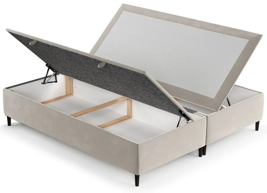 Pat matrimonial crem tapițat cu spațiu de depozitare 200x200 cm Tate – Maison de Rêve