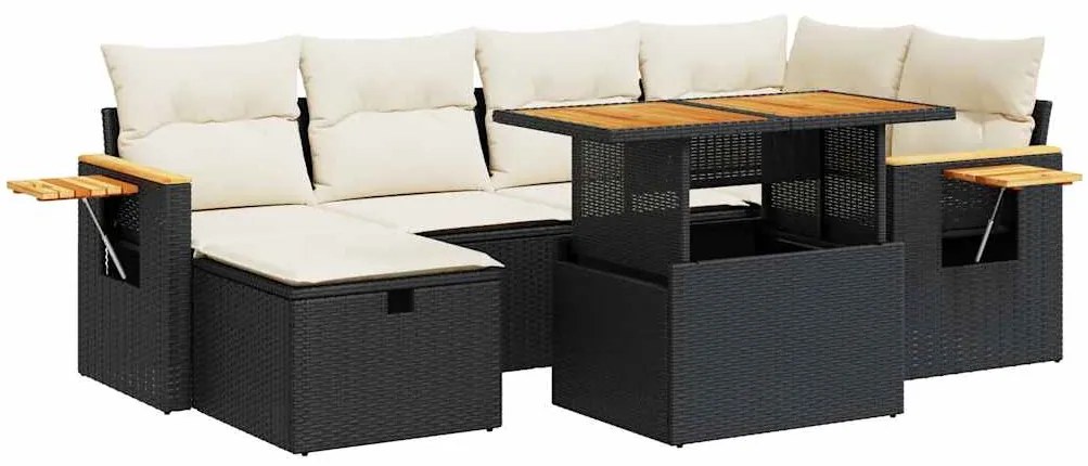 3328134 vidaXL Set mobilier de grădină cu perne, 8 piese, negru, poliratan