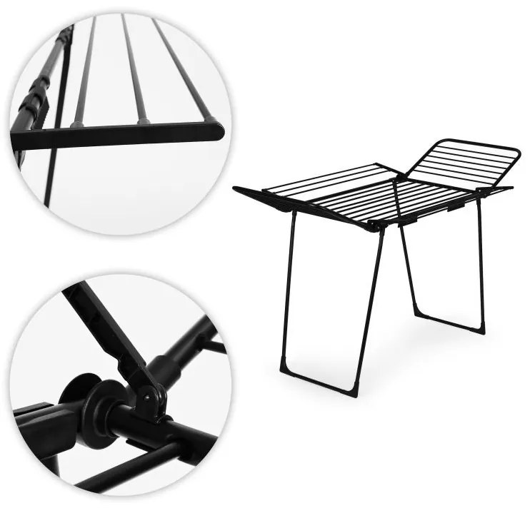 Uscător de rufe - 25 m suprafață de uscare, 4 aripi pliante, negru