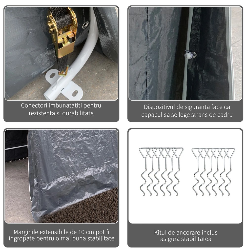 Outsunny Copertina pentru Masini, Motociclete si Biciclete, pentru exterior din Metal si Tesatura PE, Gri | Aosom Romania