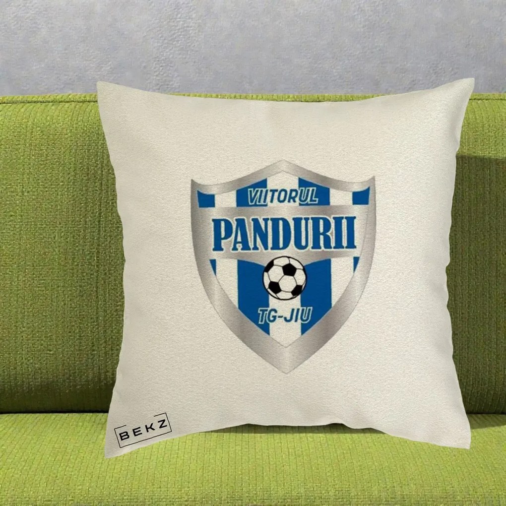 Perna Personalizata Pandurii Targu Jiu Fotbal, 40x40 cm, Ecru, Husa Detasabila, Perna Inclusa, BEKZ®