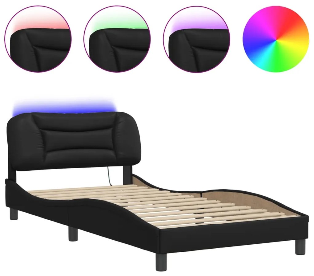 3213913 vidaXL Cadru de pat cu lumini LED, negru, 100x200 cm, piele ecologică