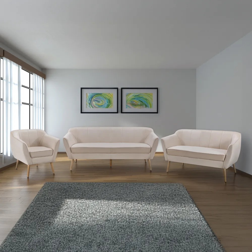 Fotoliu de design, ţesătură Velvet bej/natur, VIODA