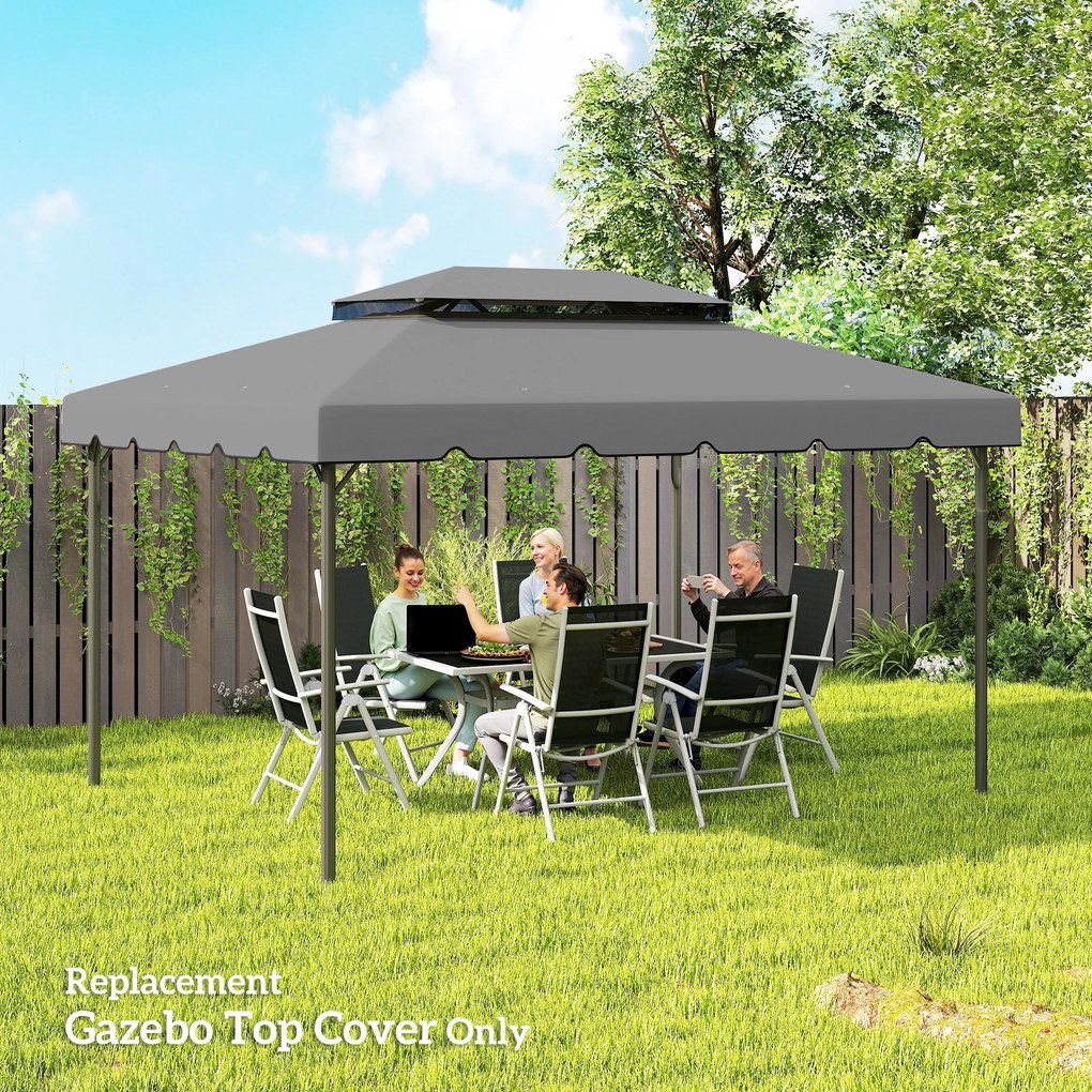 Outsunny Acoperiș de Rezervă pentru Pavilion 4x3 m cu 2 Niveluri pentru Grădină, Copertină Rezistentă la Apă din Poliester 170g/㎡ cu 8 Găuri de Drenaj, Gri Deschis | Aosom Romania