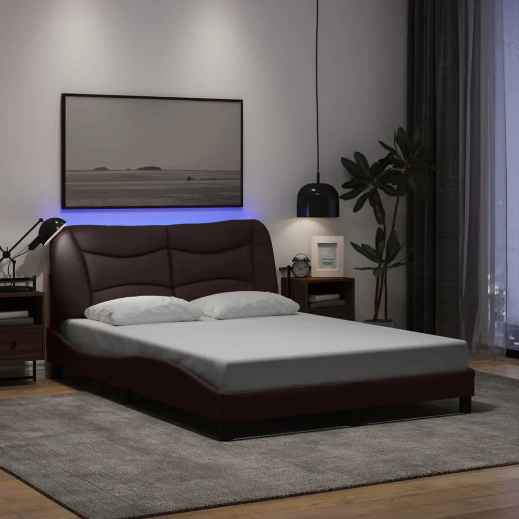 vidaXL Cadru de pat cu LED fără saltea țesătură maro închis 140x190 cm