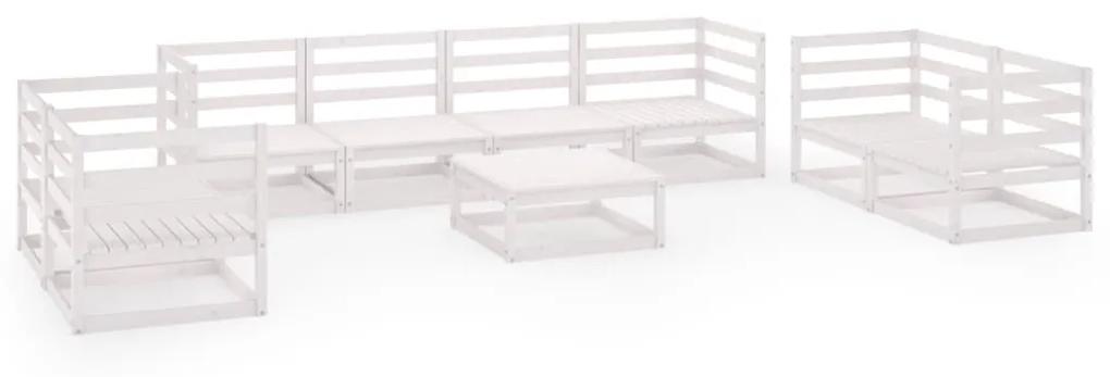 3075465 vidaXL Set mobilier de grădină, 9 piese, alb, lemn masiv de pin