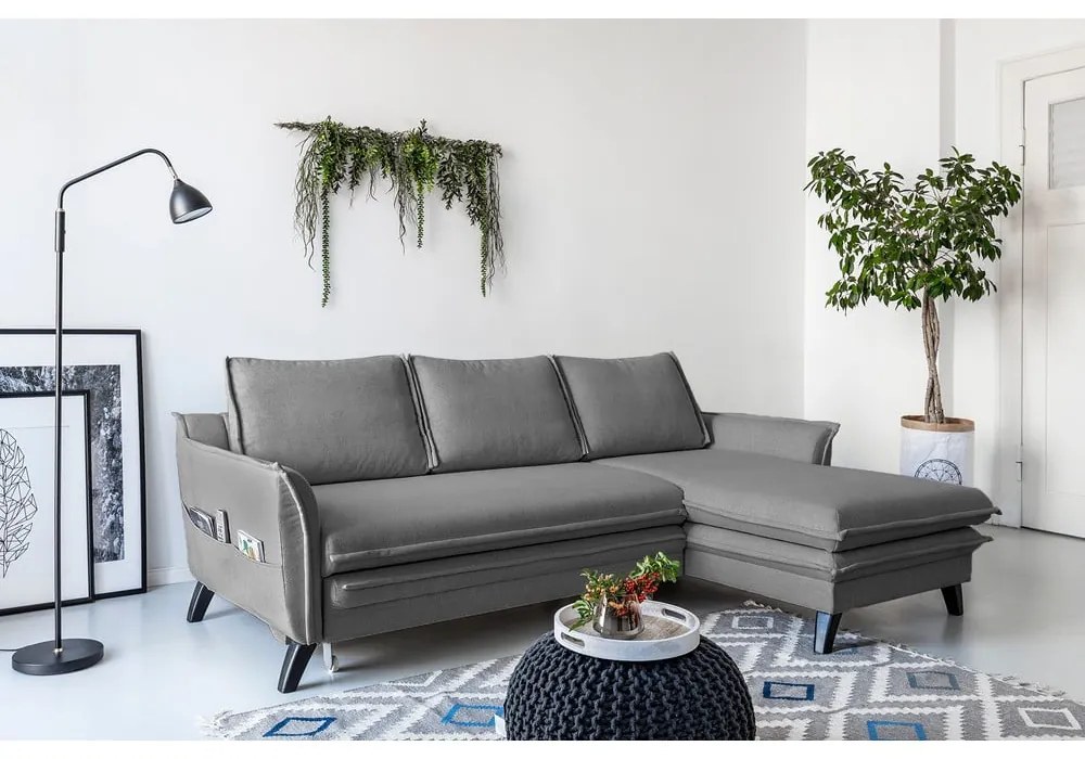 Colțar extensibil cu șezlong pe partea dreaptă Miuform Charming Charlie, gri