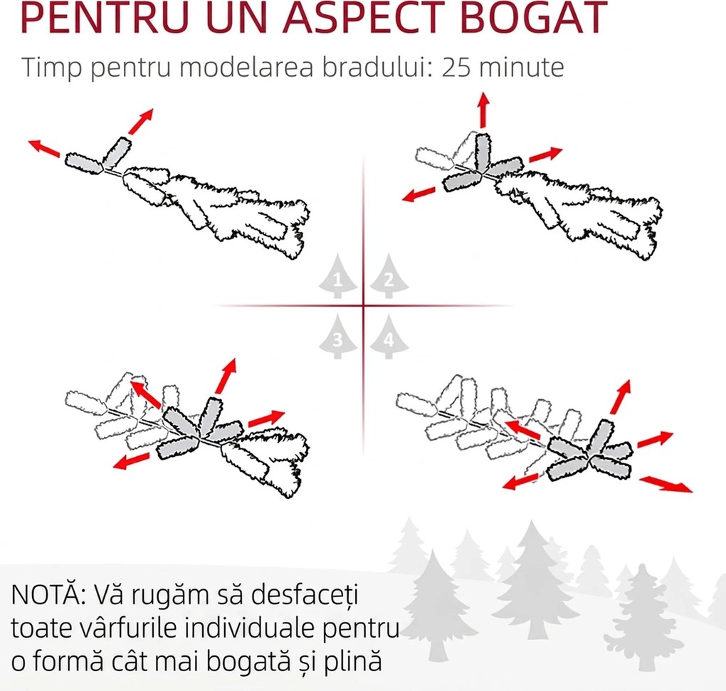 HOMCOM Brad Artificial de Crăciun cu 479 Ramuri, Brad de Crăciun Înalt și Îngust cu Bază Pliabilă, Ø65x180 cm, Verde | Aosom Romania