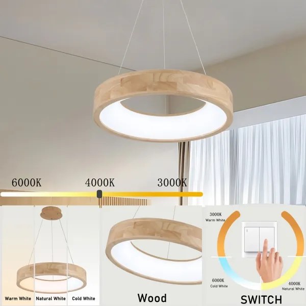 Brilagi -LED Lustră suspendată pe cablu FALCON WOOD LED/30W/230V 3000/4000/6000K 45 cm lemn