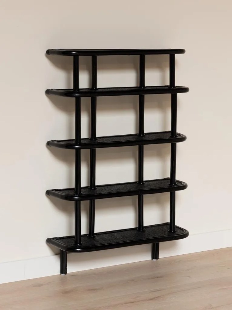 Etajera de perete din rattan, negru,"Pigmento"