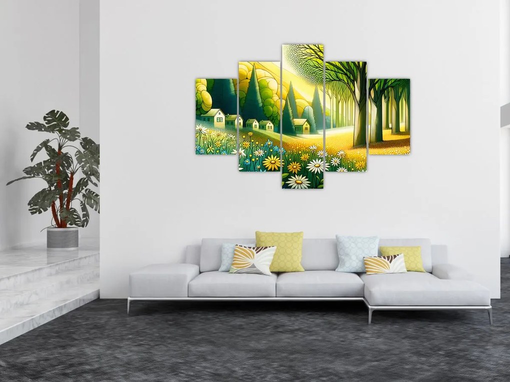 Tablou - Sat în galben-verde (150x105 cm)