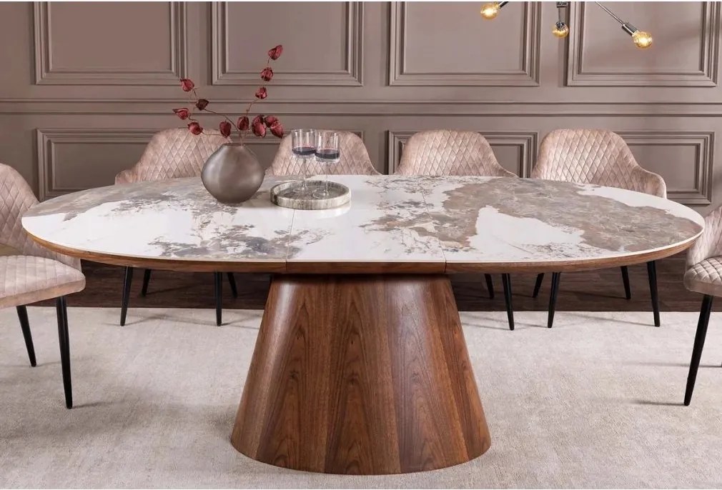 Masa extensibila, Ceramica, Furnir nuc, UNIQUE 160-200cm