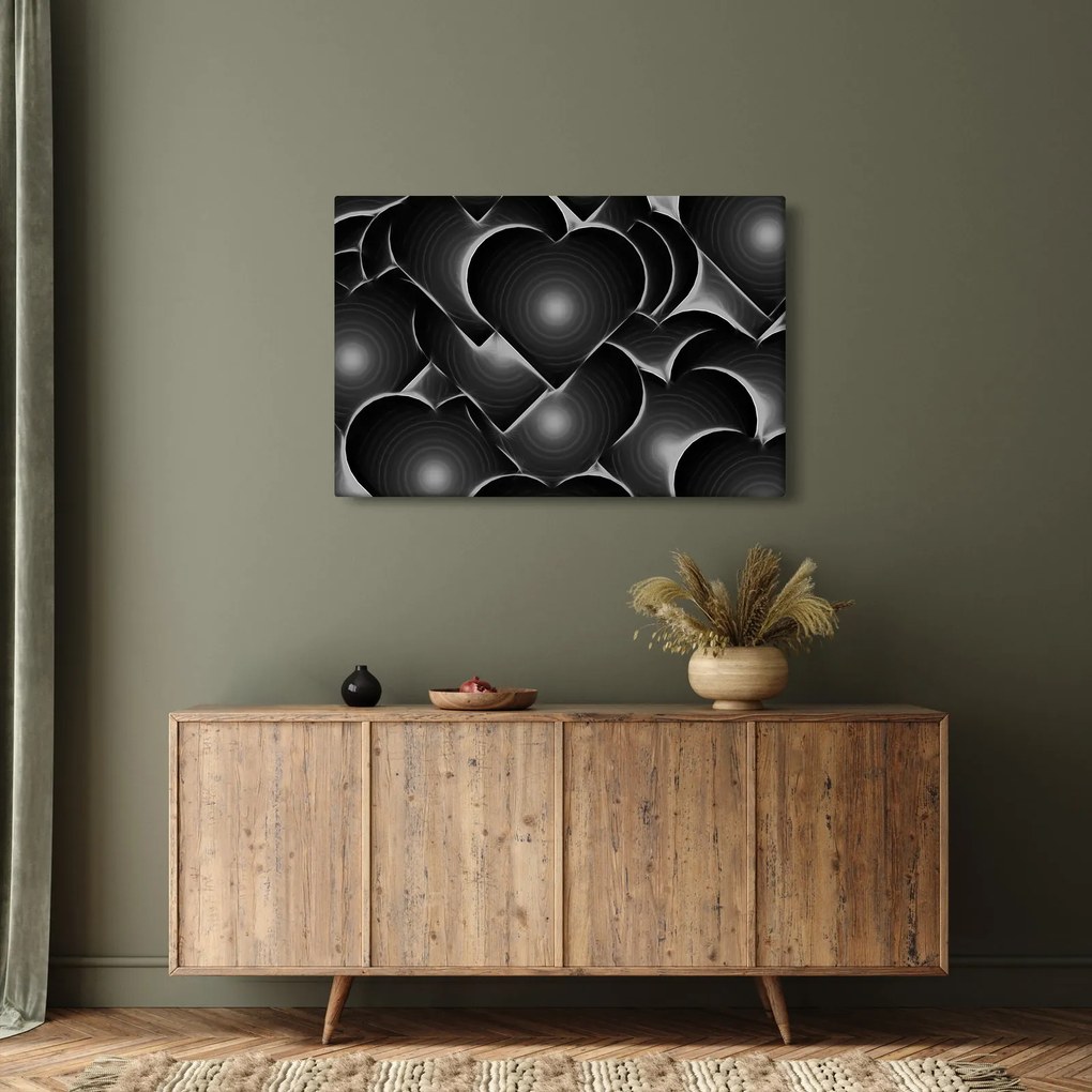 Tablou cu inimile alb - negre (90x60 cm)