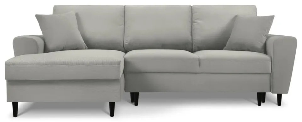 Colțar gri deschis extensibil, cu spațiu de depozitare cu tapițerie din catifea reiată (cu colț pe partea stângă, cu șezlong) Kyoto – Cosmopolitan Design