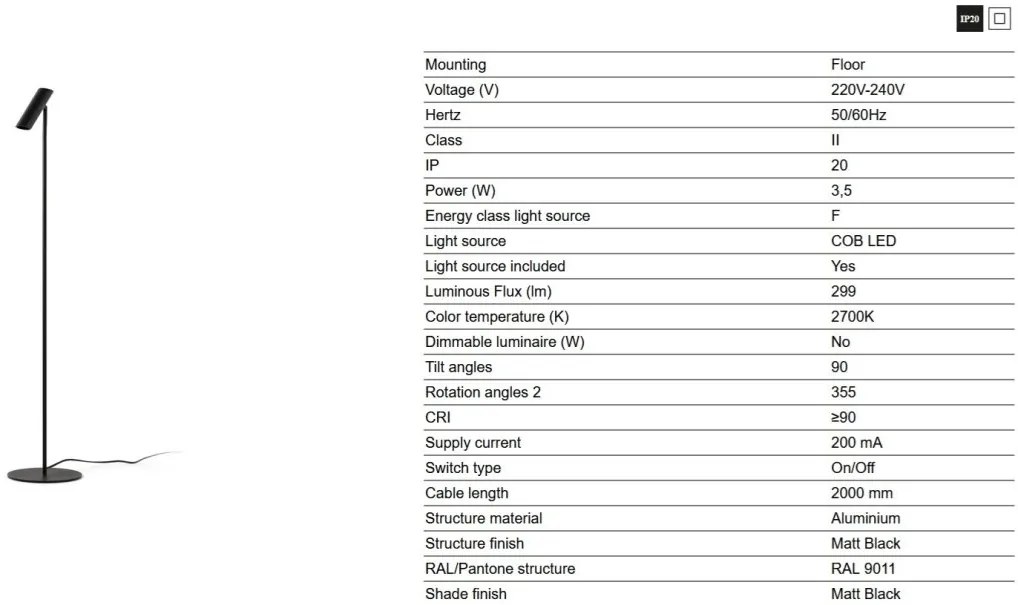 Lampadar LED de podea stil minimalist LEO negru