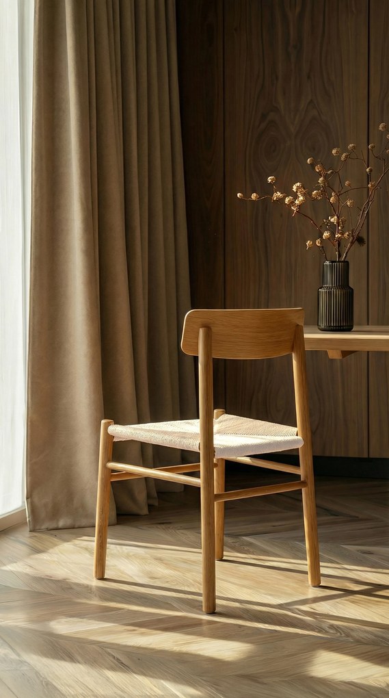 MAZZONI EXPORT LIAM Șnur Kraft/cadru Stejar Natural - SCAUN DIN LEMN ÎMPLETIT PENTRU LIVING SUFRAGERIE BUCĂTĂRIE MODERN CLASSIC BOHO