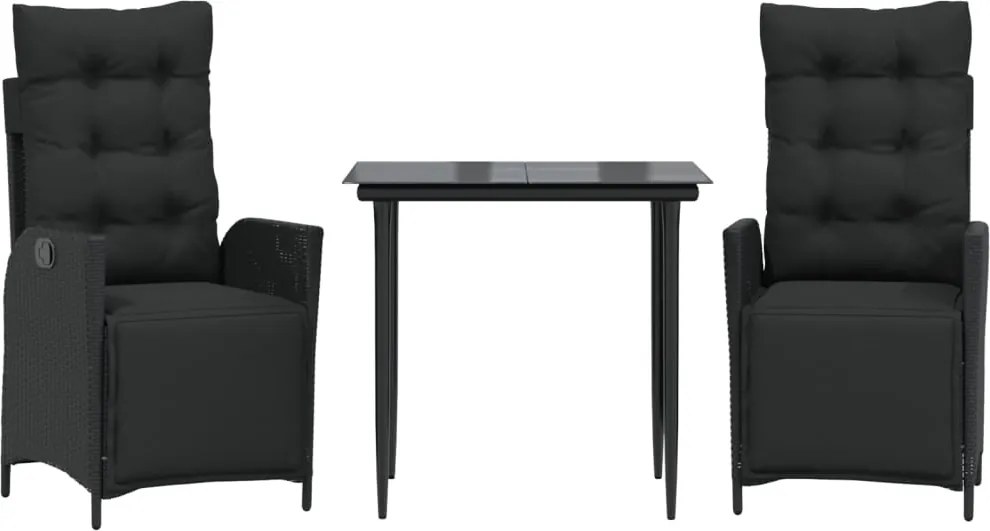 vidaXL Set mobilier de grădină cu perne, 3 piese, negru, poliratan