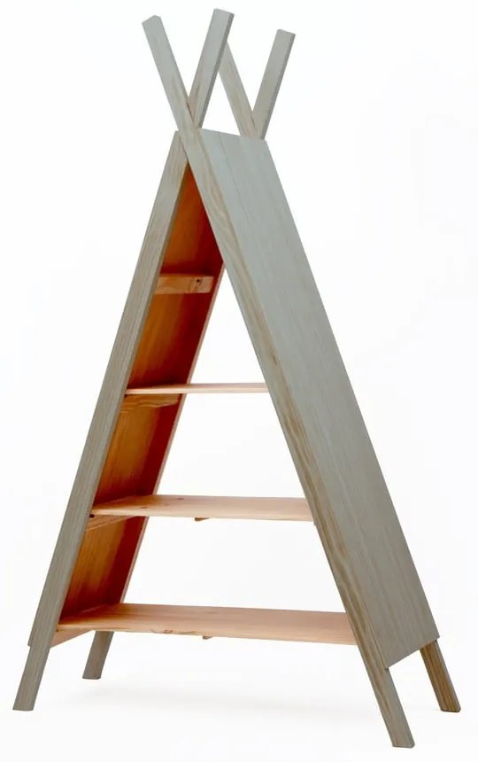 Bibliotecă din lemn de pin pentru copii Little Nice Things Teepee, gri