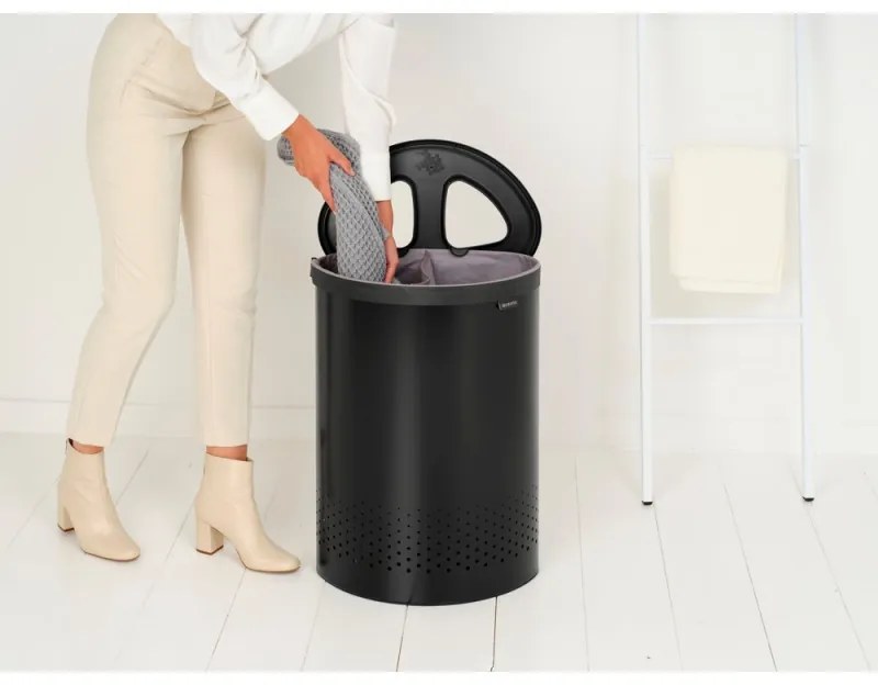Cos de rufe Brabantia Selector 1008917, 55 L, 2 compartimente, Orificii aerisire, Umplere fara deschidere, Negru