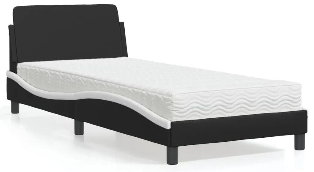 vidaXL Pat cu saltea, negru și alb, 90x200 cm, piele ecologică
