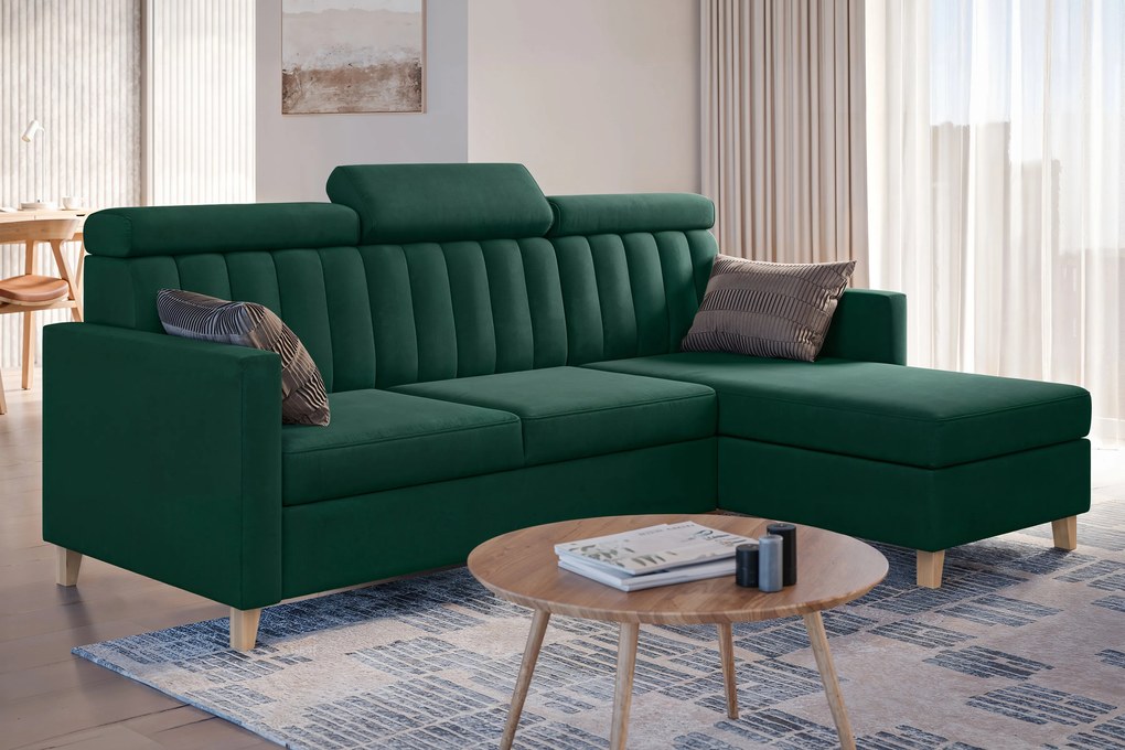 Colțar cu funcție de dormit Vario universal - verde catifea Bluvel 78