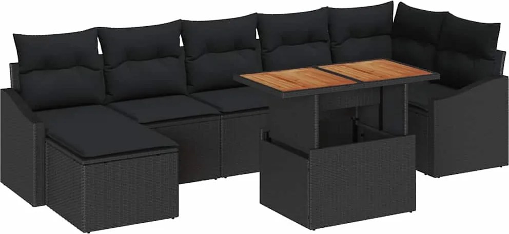 vidaXL Set de masă pentru grădină cu pernă 8 pcs Negru și Maro