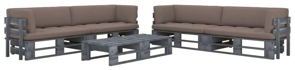 3066993 vidaXL Set mobilier din paleți cu perne, 6 piese, gri, lemn pin tratat