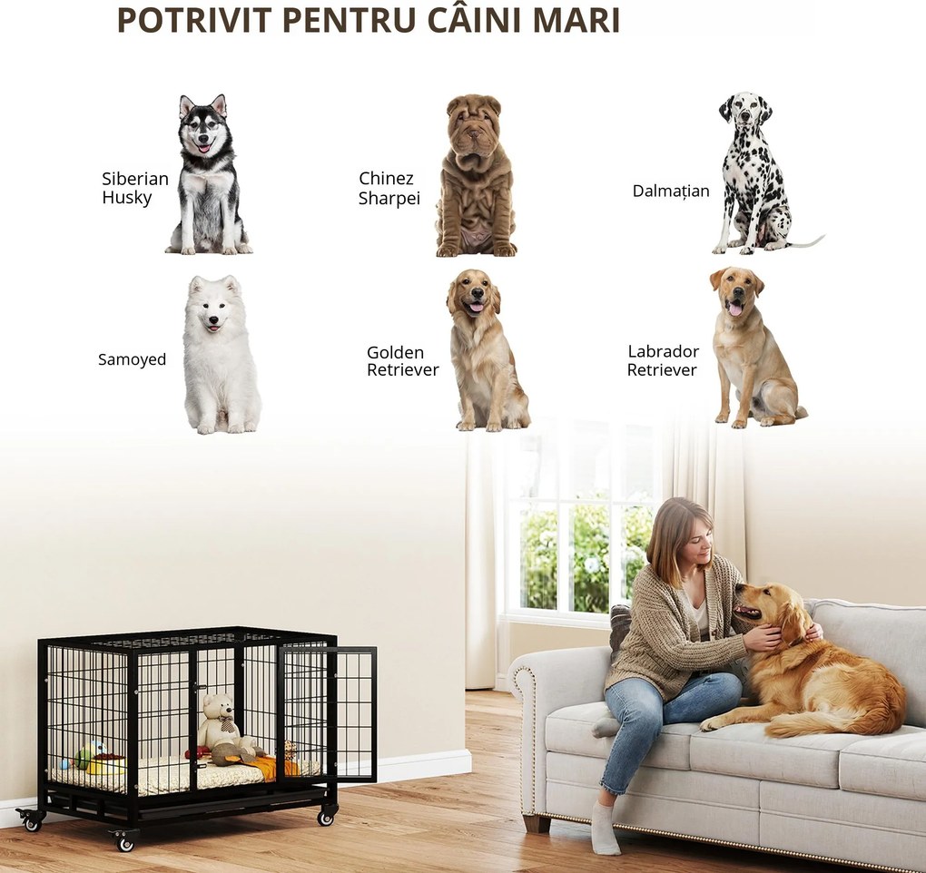 PawHut Cusca Boxa pentru Caini tarc pentru Intern Extern cu Rotite | Aosom Romania