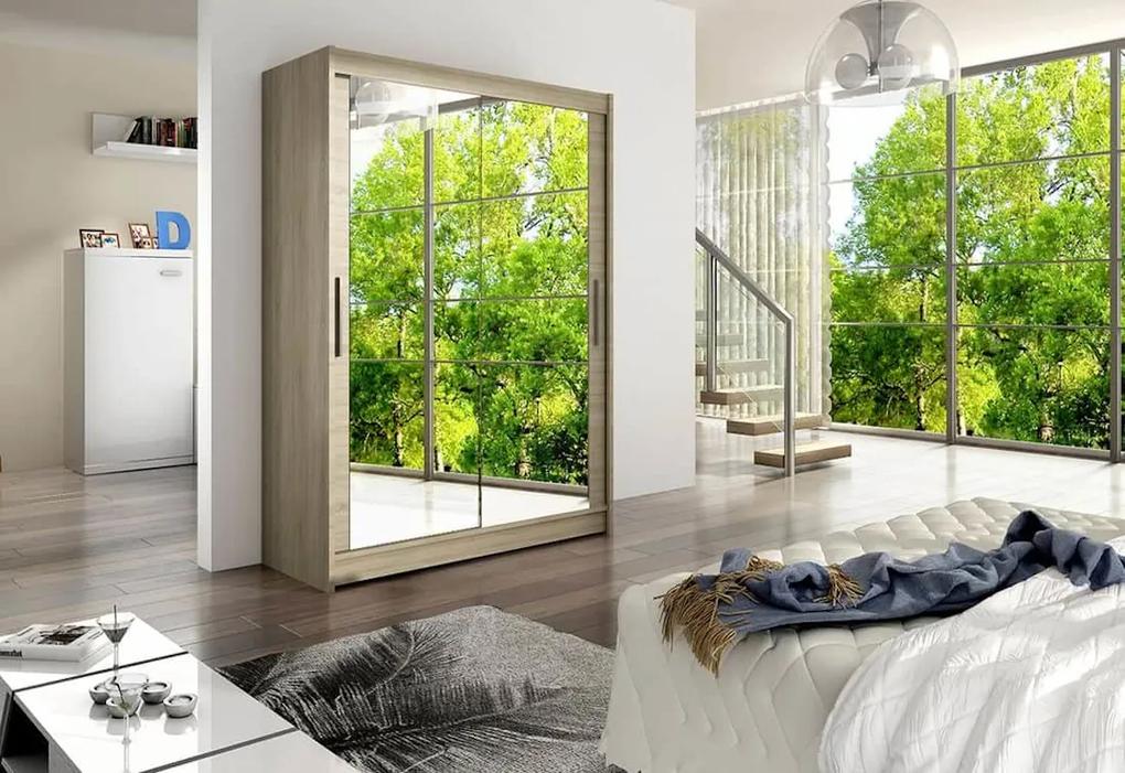 Supermobel Dulap dormitor cu uşi glisante WESTA XI cu oglindă, 150x200x58, alb mat