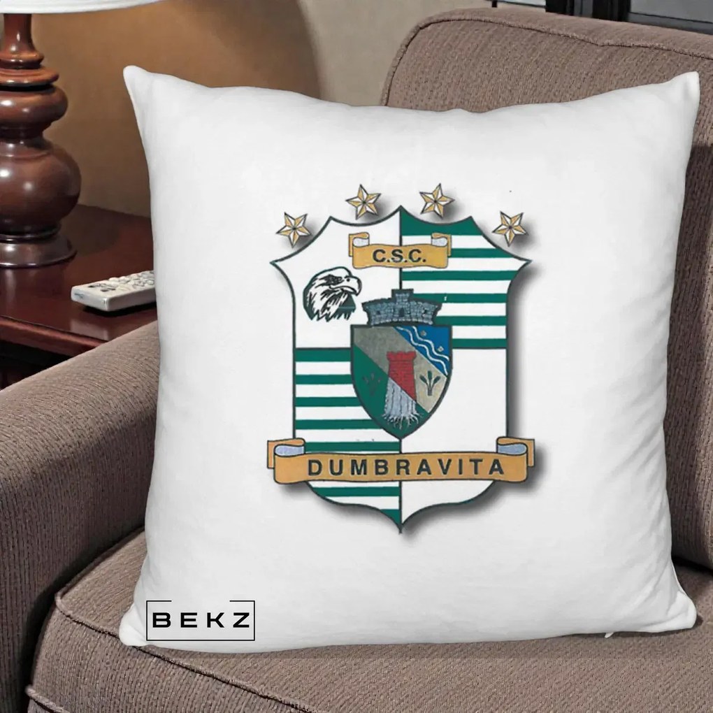 Perna Personalizata CSC Dumbravita Fotbal, 40x40 cm, Alb Pufos, Husa Detasabila, Perna Inclusa, BEKZ®