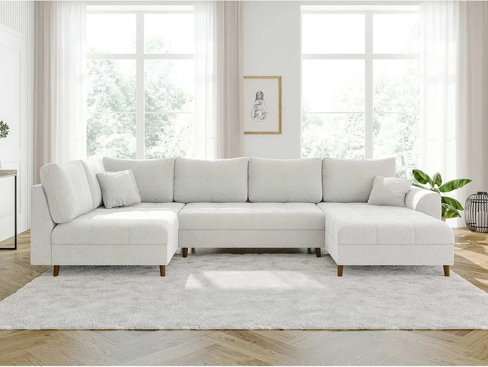 Colțar crem cu tapițerie din țesătură bouclé (colț dreapta/în formă de "U") Ariella – Ropez