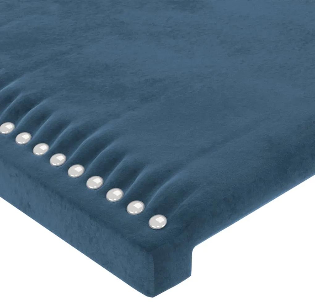Cadru de pat cu tablie, albastru inchis, 200x200 cm, catifea Albastru inchis, 200 x 200 cm, Culoare unica si cuie de tapiterie