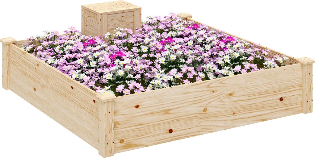 Outsunny Jardinieră de Exterior cu Compostor și Bază Deschisă din Lemn de Brad, 123x123x25,5 cm, Lemn Natural | Aosom Romania